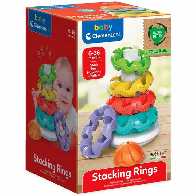 Clementoni Baby Kolorowa Wieża Piramidka z Kółek Układanka Dla Dzieci 6M+