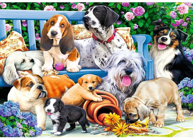 Puzzle 1000 Psy w ogrodzie Trefl 