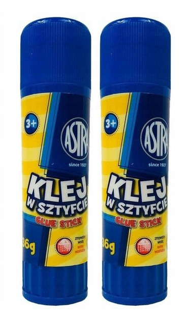 2x BARDZO MOCNY Klej Szkolny w Sztyfcie 36g Nie Marszczy Papieru 3+ Astra