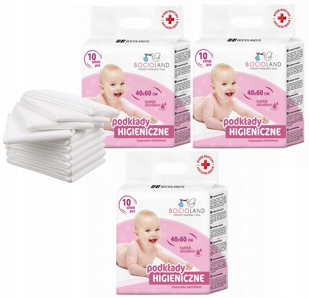 BOCIOLAND Podkłady Higieniczne Jednorazowe 40x60cm Do Przewijania 10szt x3