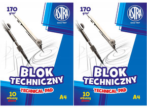 2x Blok Techniczny BIAŁY Dla Dzieci Szkoła Plastyka A4/10k 170g Astra