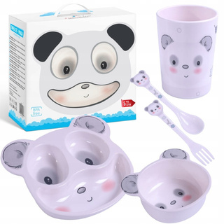 BOCIOLAND Zestaw Naczyń Dla Dzieci 5 Elementów PANDA Dla Maluszka