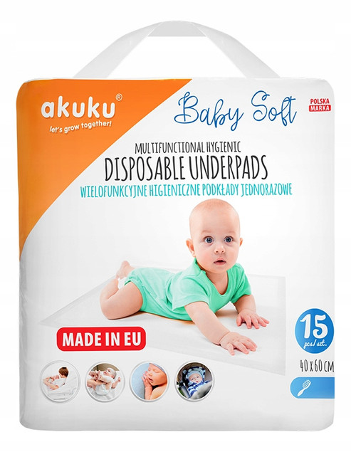 PODKŁAD JEDNORAZOWY 40X60cm BABY SOFT 15 szt.