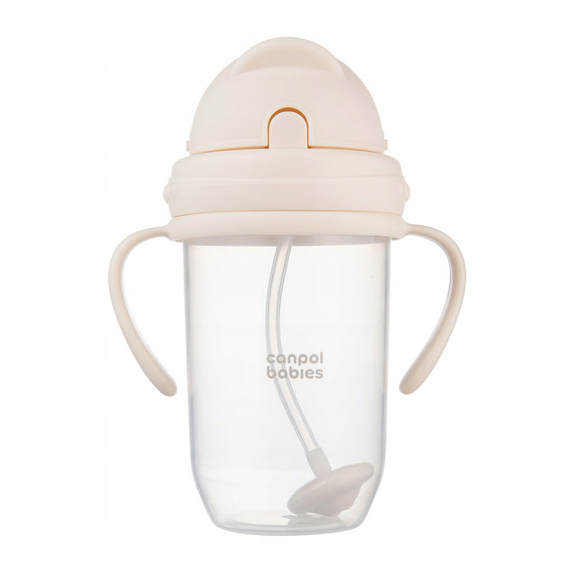 Canpol KUBEK NIEKAPEK Bidon z Obciążoną SŁOMKĄ 270 ml KREMOWY 6M+