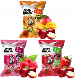 BUNNY NINJA Zdrowa Przekąska Owocowa FRUIT FLUK Bez Cukru MIX SMAKÓW x3