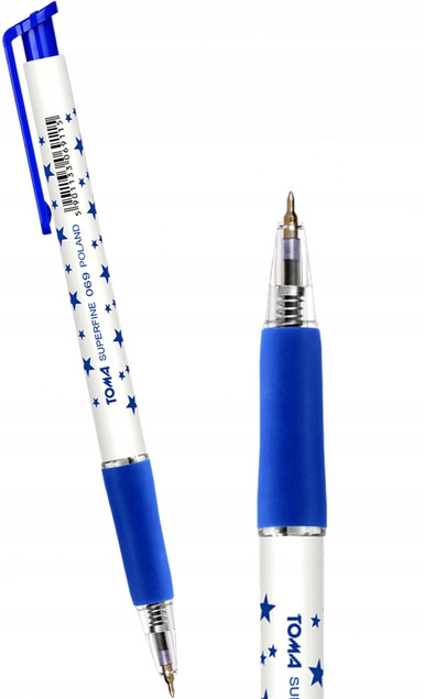 Długopis Biurowy Automatyczny Niebieski Superfine W Gwiazdki 0,5mm TOMA