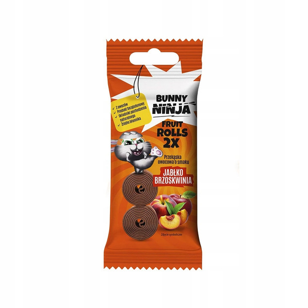 BUNNY NINJA Przekąska Owocowa Roll JABŁKO BRZOSKWINIA Bez Cukru Glutenu 30g