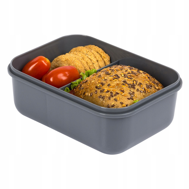ŚNIADANIÓWKA LUNCHBOX pojemnik szary na kanapki obiad szkoły przegródkami