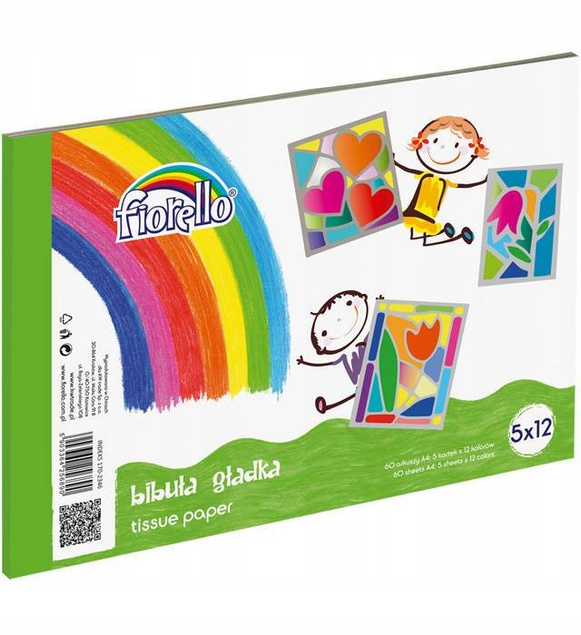 Bibuła Gładka 60 ark. A4 5 Kartek x 12 Kolorów 50×35 cm Fiorello