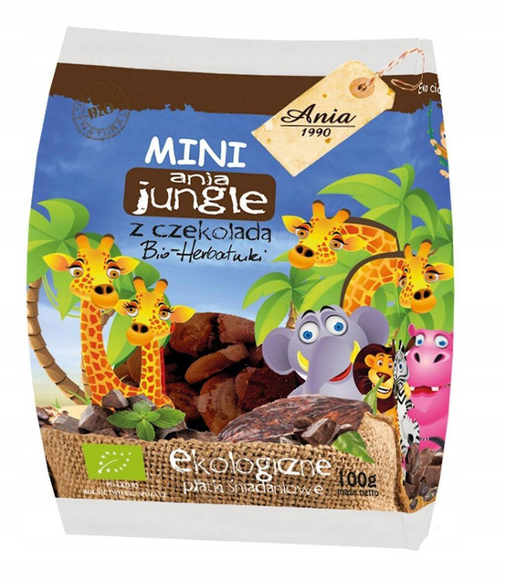Ciastka z czekoladą  MINI JUNGLE BIO 100g BIO ANIA