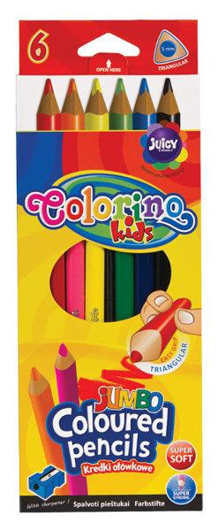 Kredki ołówkowe trójkątne 17,5 cm Jumbo 6 kol + tem. Colorino Kids