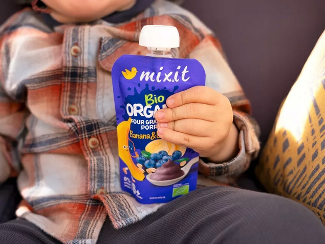 6x MIXIT BIO Kaszka Naturalna BANAN JAGODA Płatki Czteroziarniste 110g 6M+