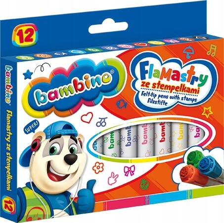 Flamastry Ze Stempelkami 12 Kolorów Mazaki Bambino