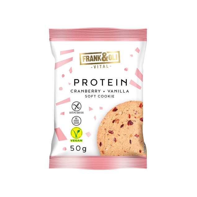FRANK&OLI Ciastko Proteinowe ŻURAWINA WANILIA Wegan 50g x3