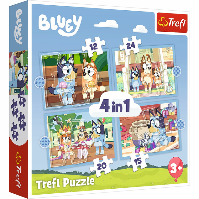 Puzzle 4w1 Układanka Piesek BLUEY Jej Świat Pieski Bajka 3+ Trefl 34637