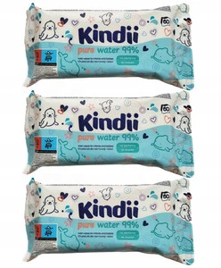 KINDII Chusteczki NAWILŻANE Pure Water WODNE Bez Perfum z Klapką 60 szt. x3