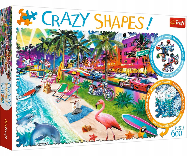 Puzzle 600 Układanka Crazy Shapes Plaża FLAMING Zwierzęta Delfin 10+ Trefl