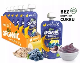 6x MIXIT BIO Kaszka Naturalna BANAN JAGODA Płatki Czteroziarniste 110g 6M+