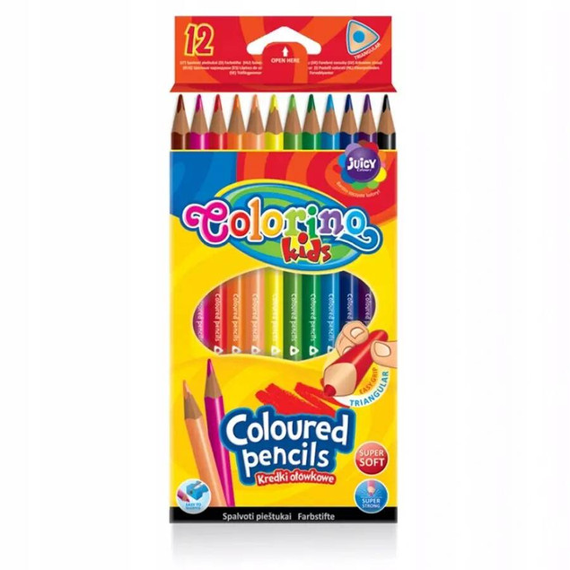 Kredki ołówkowe trójkątne 12 kol Colorino Kids 