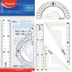 Przybory Geometryczne Mini Linijka 15cm Ekierki Kątomierz Maped