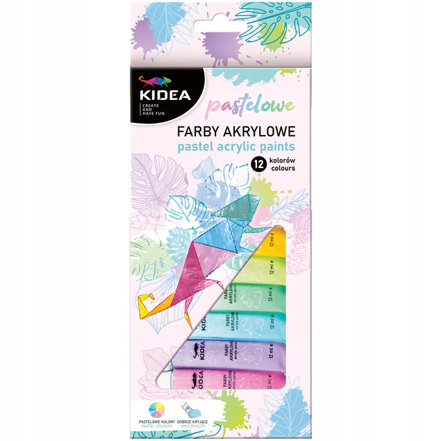 Farby akrylowe pastelowe 12 szt. x 12 ml Kidea
