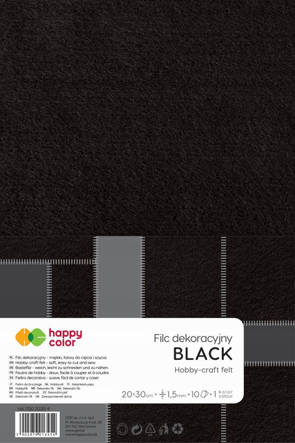 Filc dekoracyjny czarny 10szt HAPPY COLOR