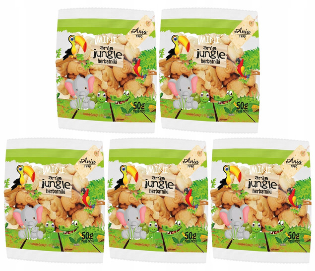 5x BIO Ania Herbatniki Mini ZOO Jungle Bez Cukru 250g