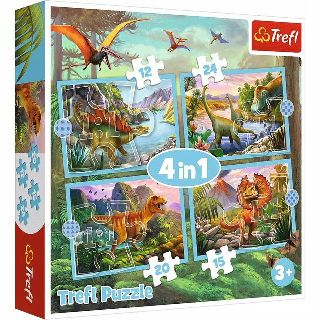 Puzzle 4W1 71 Układanka Gady DINOZAURY Tyranozaur Brontozaur 3+ Trefl