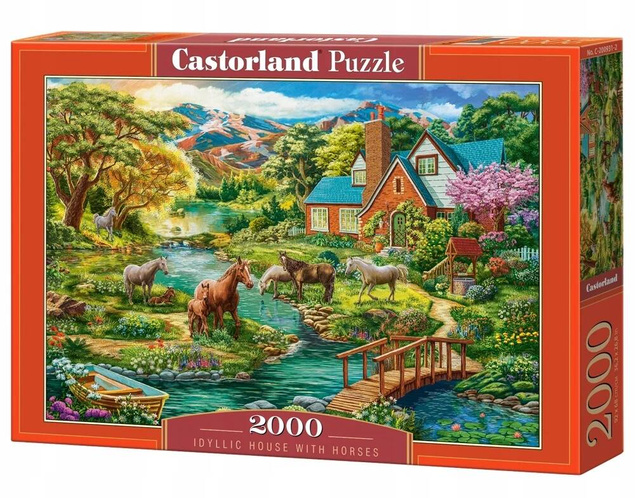 Puzzle 2000 Układanka Dom KONIE Koń Krajobraz Potok Natura 9+ Castorland