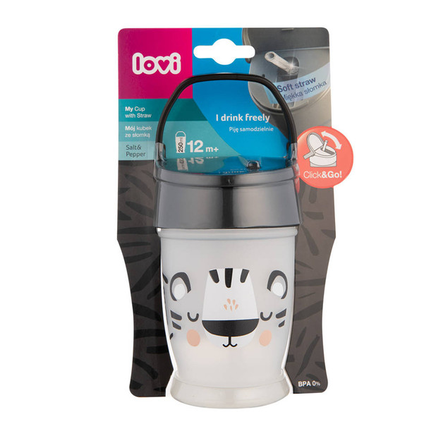 Kubek ze słomką LOVI Freestyle 250ml Salt&Pepper