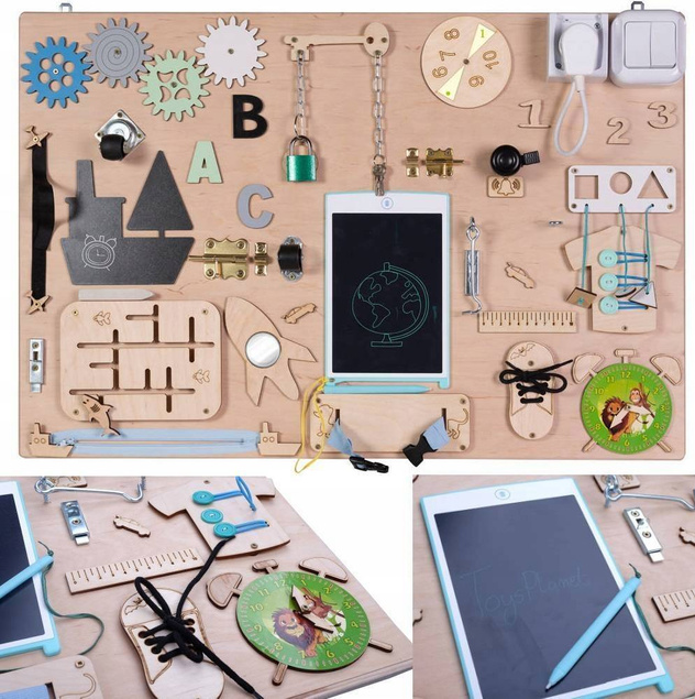Tablica Drewniana Manipulacyjna Sensoryczna Montessori XXL 3+ 3ToysM MT13