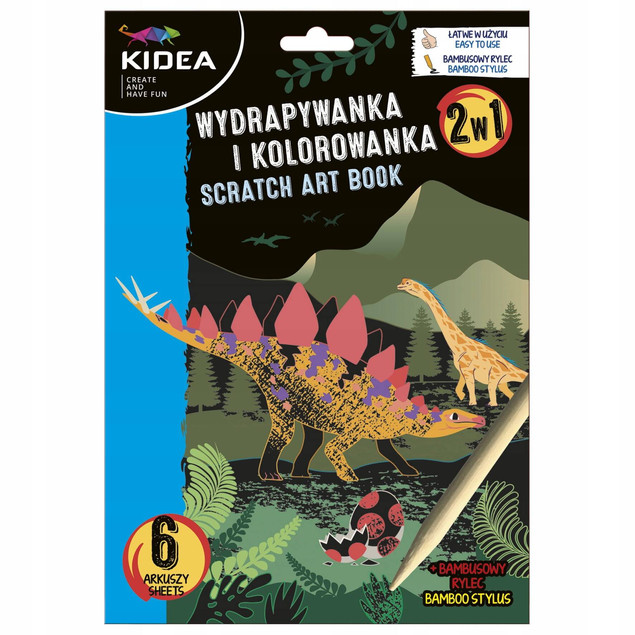 Wydrapywanka Zdrapywanka Kolorowanka DINOZAURY 6 Arkuszy + Rysik Kidea