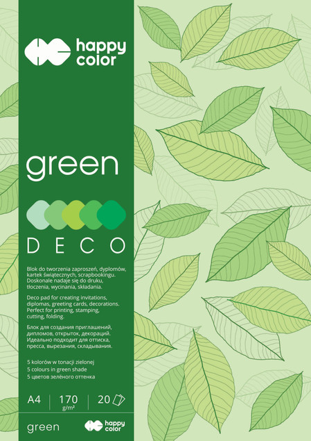 Blok A4 20k ZIELONY Odcienie Deco Green 170g HAPPY COLOR