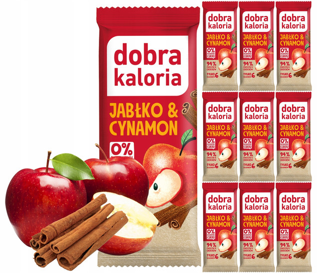 10x DOBRA KALORIA Zdrowy Baton Jabłko Cynamon 94% Owoców i Orzechów Błonnik