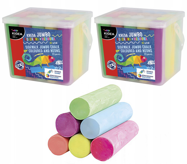 Kreda Jumbo kolorowa+ neonowa 20szt wiaderko KIDEA