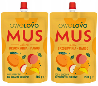 2x OwoLovo Mus JABŁKO BRZOSKWINIA MANGO Dla Dzieci Bez Cukrów 200g