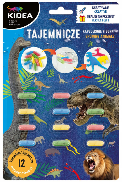 Tajemnicze KAPSUŁKI Kapsułkowe Figurki DINOZAURY 12 Sztuk 3+ Kidea