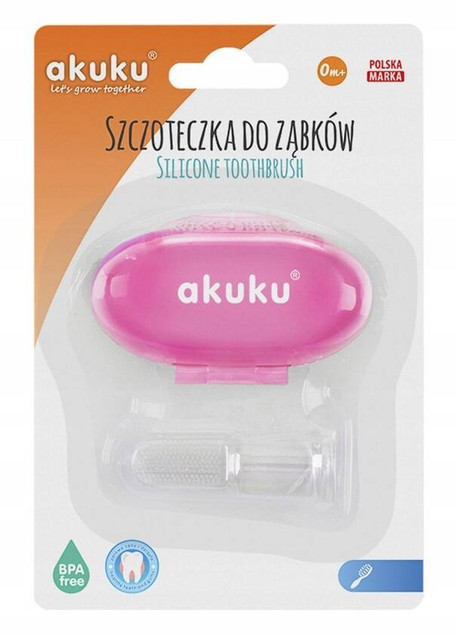 Akuku Szczoteczka silikonowa w etui na palec pink