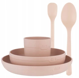 LOVI Zestaw Naczyń z Kubkiem + Pierwsza Łyżeczka i Łyżka Stołowa Łososiowy