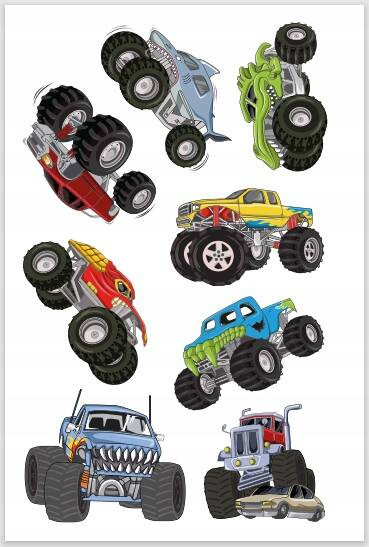 Kolorowanka z tatuażami. Monster trucki