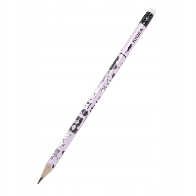 Ołówek Szkolny Trójkątny Z Gumką Twardość HB PASTELOWY ZWIERZĘTA Kidea x48