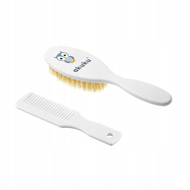 Szczotka Z Naturalnego Włosia + Grzebień Grzebyk Dla Niemowląt Akuku A0307