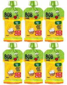 6x BOB SNAIL Smoothie MANGO KOKOS CYTRYNA Bez Dodatku Cukru Mus 120g