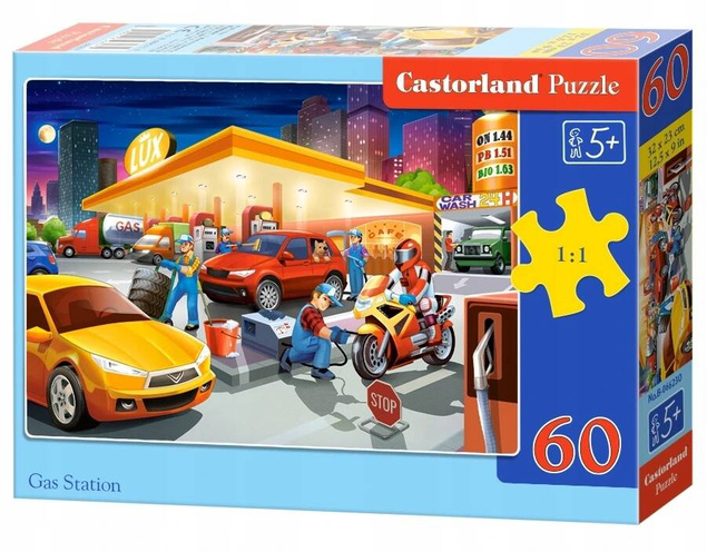 Puzzle 60 Układanka Auta STACJA PALIW Gas Station Motor Praca 5+ Castorland