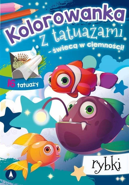MALOWANKI KOLOROWANKI Z NAKLEJKAMI KOLOROWANKA Z TAUAŻAMI RYBKI ŚWIECĄCE W CIEMNOŚCI