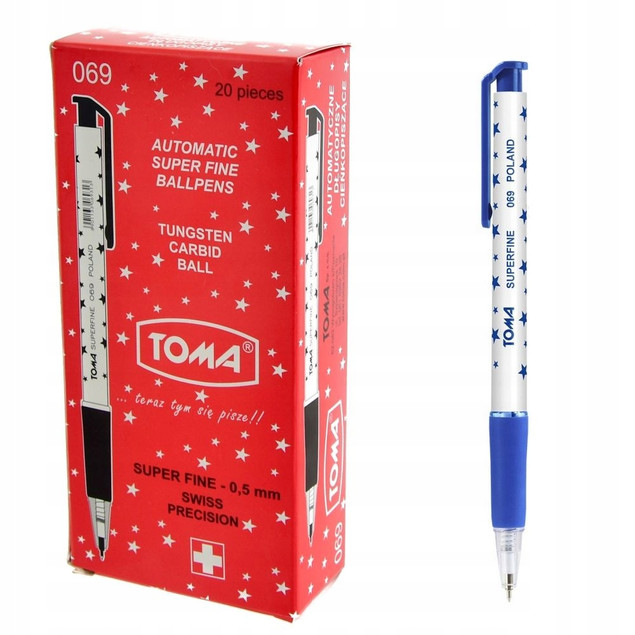 Długopis Biurowy Automatyczny Niebieski Superfine W Gwiazdki 0,5mm TOMA