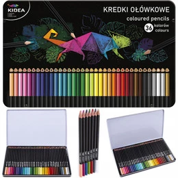 KIDEA Kredki trójkątne w metalowym pudełku 36 kolorów 