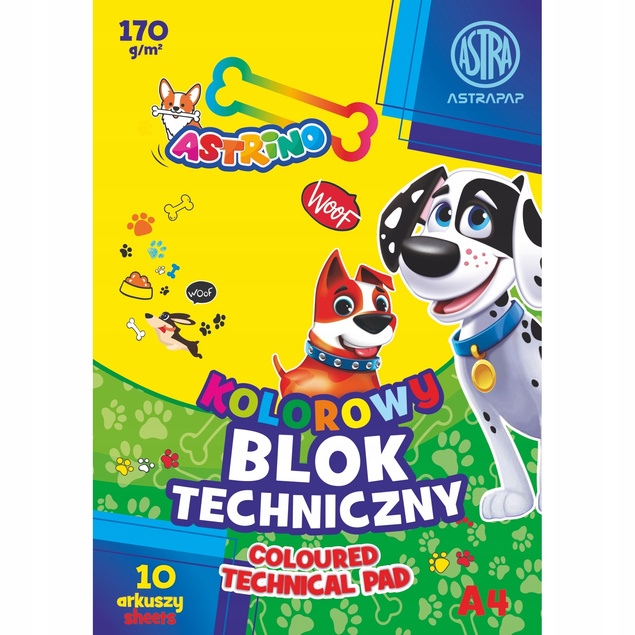 Blok techniczny KOLOROWY Astra 10 kartek A4 Dla Dzieci 170g Astra