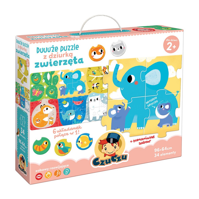Duuuże Puzzle Z Dziurką Zwierzęta Układanka Edukacyjna 34el. 2+ CzuCzu