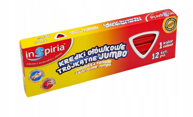 INSPIRIA Kredki Trójkątne Ołówkowe CZERWONY Jumbo 12 Sztuk